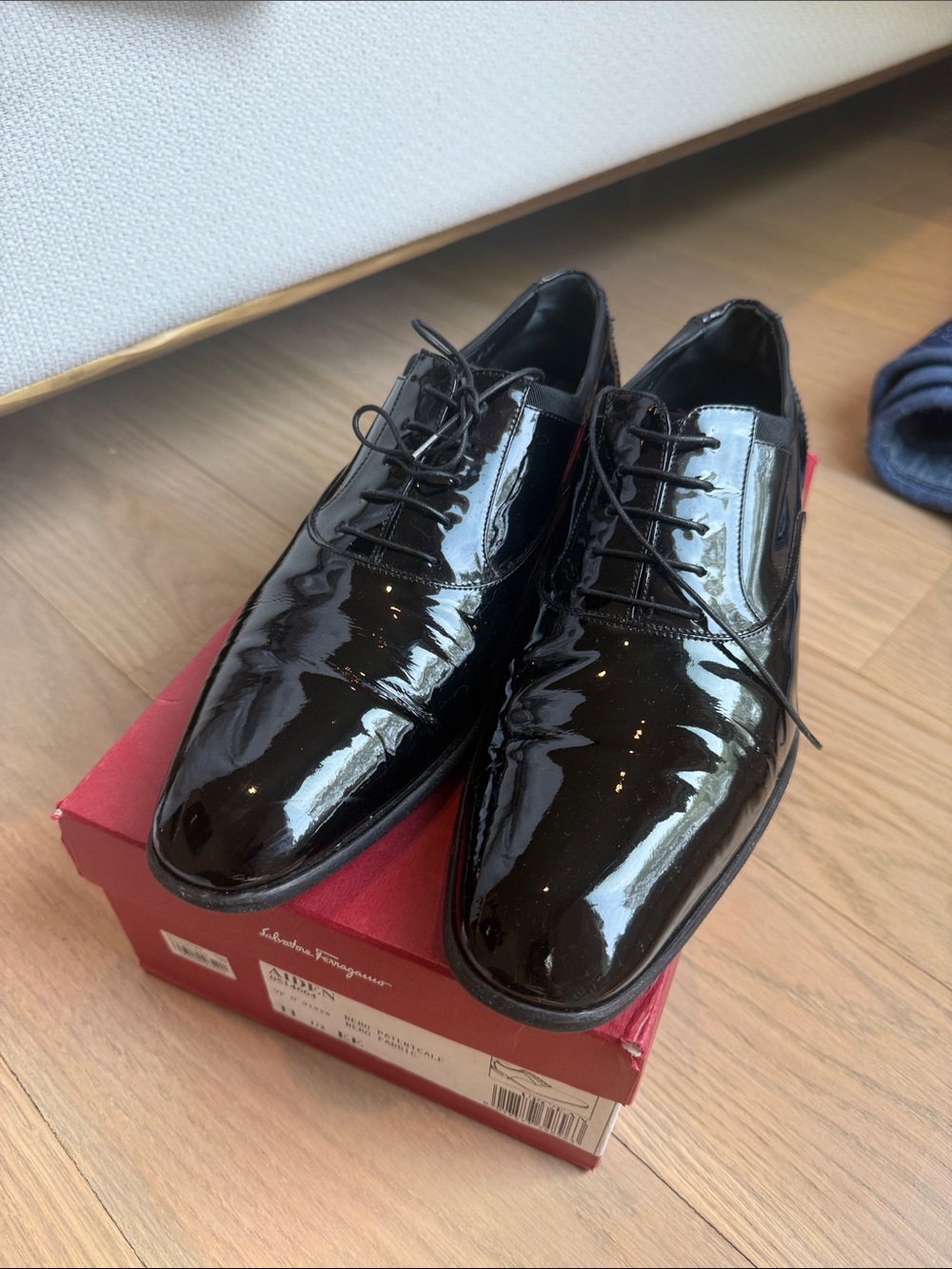 Salvatore Ferragamo Men's Black Patent Leather Lace-Up Oxfords